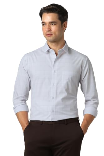 Image of Peter England Men's Micro-Checkered Formal Slim Fit Full Sleeve Shirt | Cotton Rich