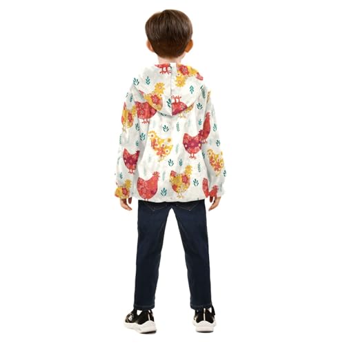 Colorful Flower Chickens Hand Drawn Girls Fleece Jacket Girls Fall Jacket Girls Zip Up Hoodie Girls Sherpa Jacket 2-10T4