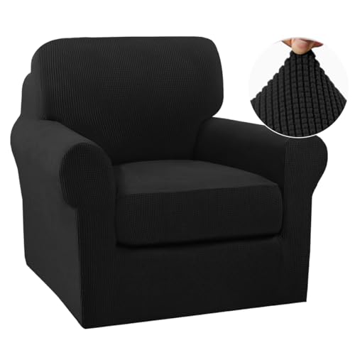 Turquoize 2 Piece Chair Covers Chair Slipcovers for Living Room Small Armchair Chair Cover with Arms Washable Furniture Cover for Chairs Feature Thick Jacquard Fabric (Small Armchair, Black)