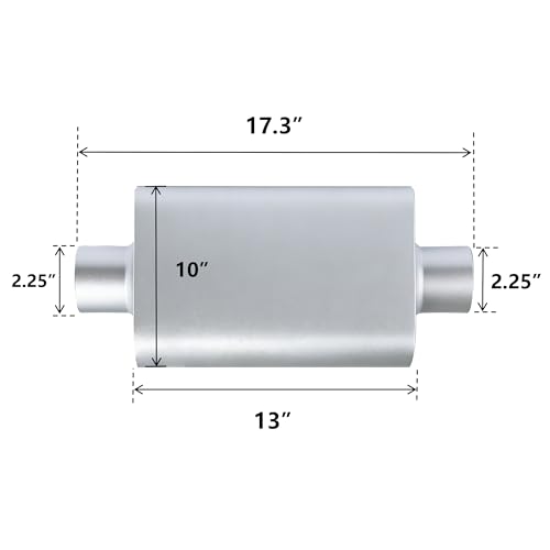 Image of Universal 2.25 inch Dual Chamber Center Inlet Center Outlet Muffler - Aluminized Steel Silver, Aggressive Deep Sound, 17 inch Total Length