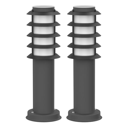 ledscom.de 2 pzas. luz de bolardo PORU para exteriores, IP44, rejilla, 39cm, antracita, incl. lámpara E27, clase de eficiencia energética A, esmerilado (blanco cálido, 4W, 935lm)