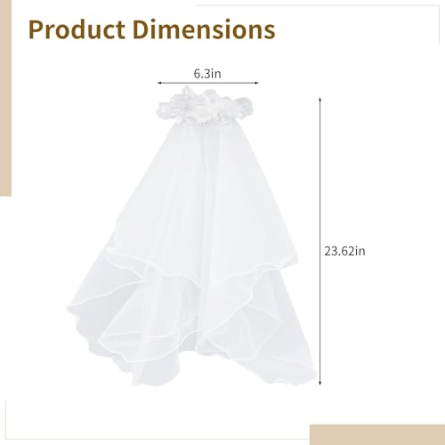 White Two-Layer First Holy Communion Veil With Floral Embellishments And Silver Sequins, 23.6 Length For Ages 7-162
