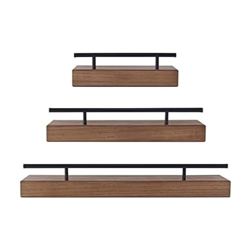 Melannco Natural Railing Wall Shelves Set of 3