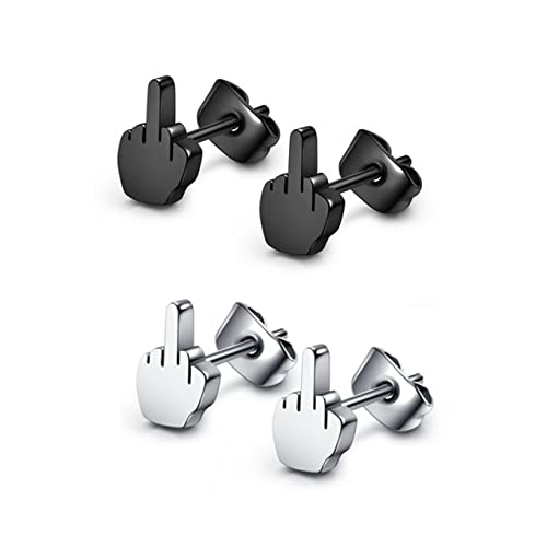 6 Pairs Punk Skull Earrings for Men Women Stainless Steel Silver Black Finger Skeleton Skull Stud Earrings Rock Ear Piercing Earrings Gothic Jewelery for Halloween3