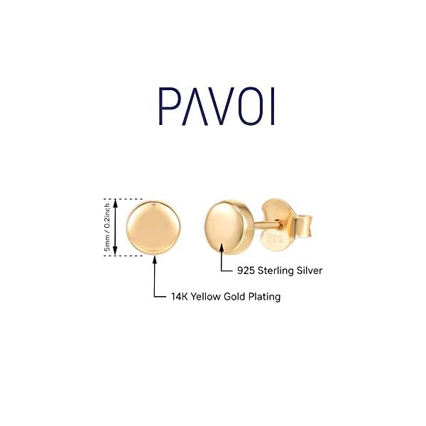 PAVOI 14K Gold Plated 925 Sterling Silver Earrings | Tiny Dot/Triangle Disc Stud Earrings | Yellow Gold Stud Earrings for Women