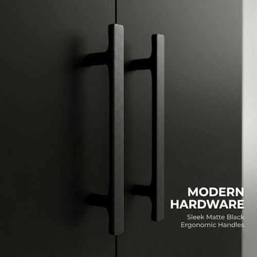 Image of FFO Kavisto 3 Door Wardrobe for Bedroom with Shelves, Hanging Space & Lock, Wooden Clothes Organizer Almirah for Home, Office & Kids Room Black DIY.