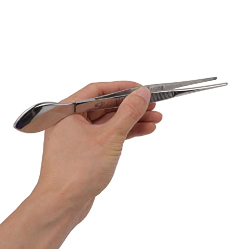 CHICIRIS Lange Pinzette, Bonsai-Werkzeug, Bonsai-Pinzette, Edelstahl, Gerade, Gezahnte Spitzen, Topfpflanze, Bodenlockerungsspatel