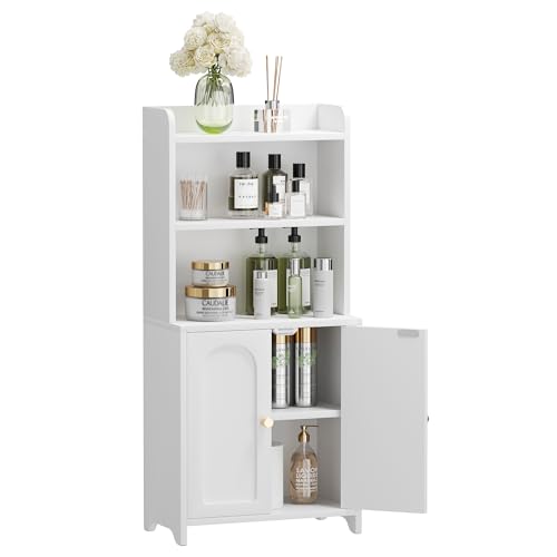 GLANZALANT Bathroom Cabinet with 2 Doors, Small Freestanding Storage Cabinet with Adjustable Shelf, Slim Bathroom Organizers, Floor Cabinet for Small Spaces, Bathroom, 7.9