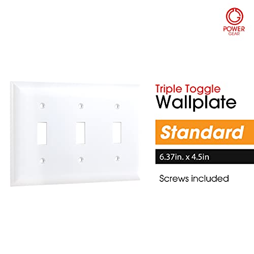 Power Gear Triple Wall Plate Cover, 3 Gang, Light Switch Cover, 6.5” X 4.5”, Outlet Covers, Screws Included, White, 50166 #TOP1