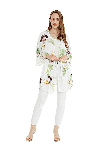 Matchable Couple Hawaiian Luau Shirt or Kimono in Pineapple Garden White2