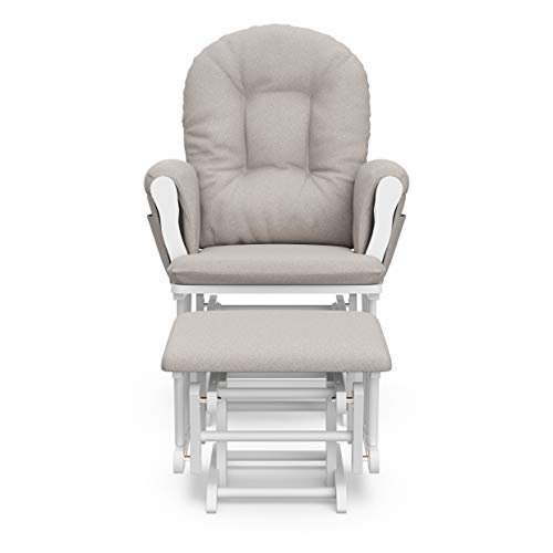 Image of Storkcraft Premium Hoop Glider & Ottoman (White /Taupe Swirl) - GREENGUARD Gold Certified Nursery Glider, Solid Wood Craftsmanship, Smooth-Gliding Nursery Chair and Ottoman, Award-Winning