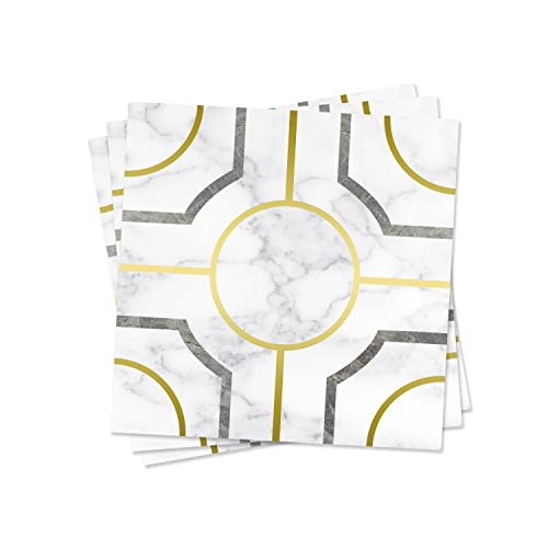 funlife Christmas 50Pcs Peel and Stick Thick Glossy Kitchen Backsplash, Self Adhesive Wall Tile Stickers for Home Decor, Holographic Circular Geometry Marble 7.87