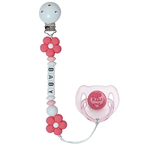 Image of Pink Flowers Pacifier Clip with Cute Magnetic Pacifier Reborn Dolls Toy Accessories (Flowers)