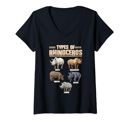 Rhino Animal Lover Funny Educational Types of Rhinoceros V-Neck T-Shirt