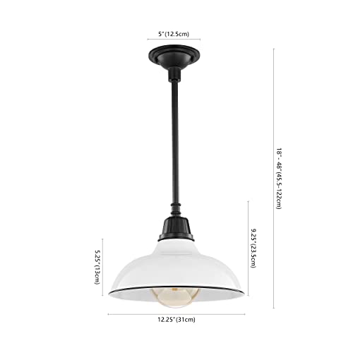 Image of JONATHAN Y Jasper 1-Light Farmhouse 12.25 inch Metal Pendant, White /Black | Indoor Outdoor Use, Rustic Vintage Dome Shade, Adjustable Height, Kitchen Island Porch Entryway, LED Bulb Included