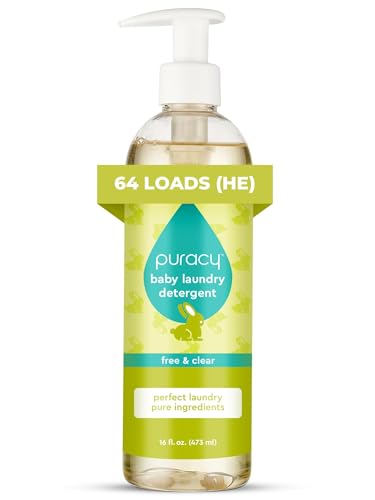Image of Puracy Liquid Baby Laundry Detergent - 1,4 Dioxane Free, Natural, Scent-Free Gentle Laundry Detergent Liquid Concentrate Laundry Pouch with Stain Fighting Enzymes (Baby- Free & Clear, 16oz)
