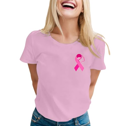 Tee shirt femme rose et graphique contre le cancer du sein pour un look casual confortable
