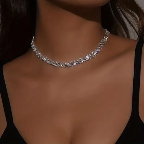 Fesciory Silver Rhinestone Tennis Necklaces for Women, Dainty Adjustable Layered Twist Rope Cubic Zircon Diamond Butterfly Necklace, Iced Out Heart Jewelry Gifts (Silver Rhinestone)2