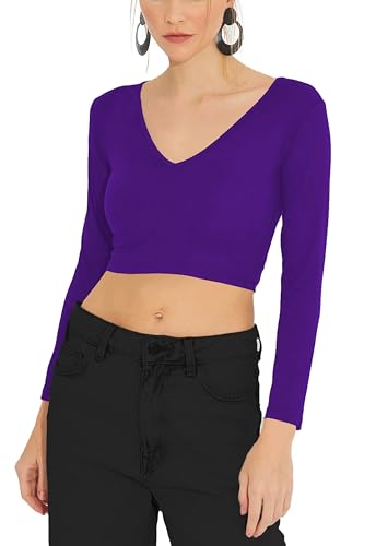 Image of THE BLAZZE Women's Cotton Stylish Stretchable Deep V Neck Long | Full Sleeve Regular Fit Westen Wear Crop Top for Women L581