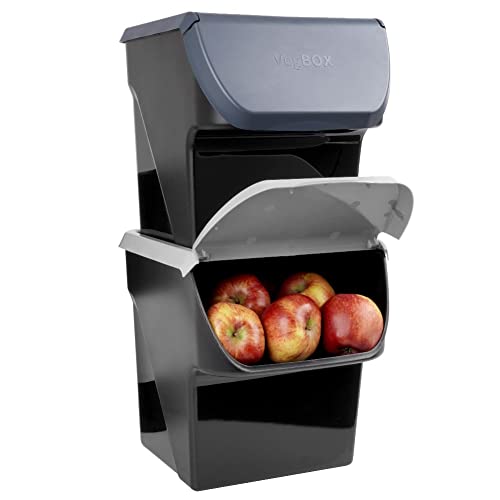 Vilde Lot de 2 récipients de conservation pour pommes de terre, oignons, légumes, rangement 13 l, gris, anthracite