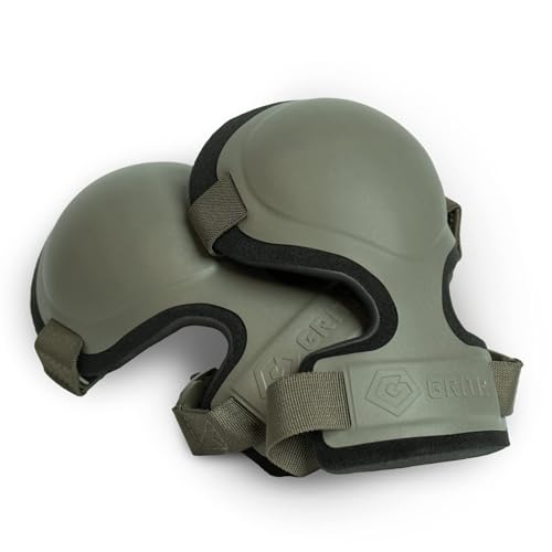 GRITR Tactical Knee Pads for Work Hunting Construction Gardening Paintball w/Foam Padding Hard Shell & Adjustable Straps - Heavy Duty Professional Knee Protectors for Men & Women Ranger Green