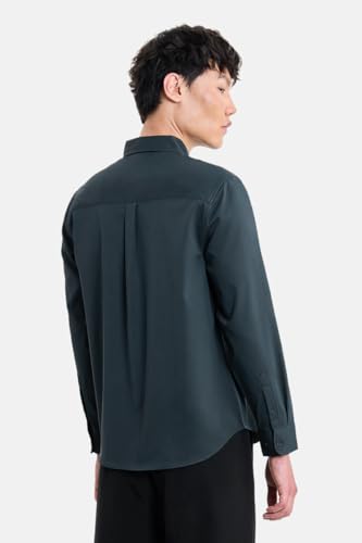 Image of SNITCH Men Casual Shirt | Regular Fit Long Sleeve Button-Down Collar Textured Style | Durable Polyester Twill & Single Patch Pocket for Work