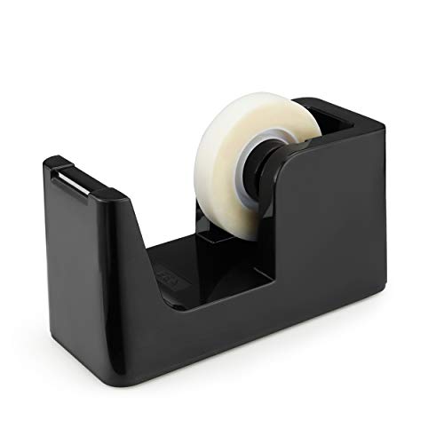ABEL SimpleWork Desktop Tape Dispenser, Black, 1 in Core, Non-Skid Weighted Base, Tape Cutter for Office, Home, School, and Crafts