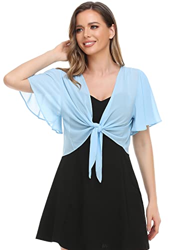 Image of Womens Shrug Chiffon Shawl Wraps Open Front Tie Top Cardigan for Evening Dress