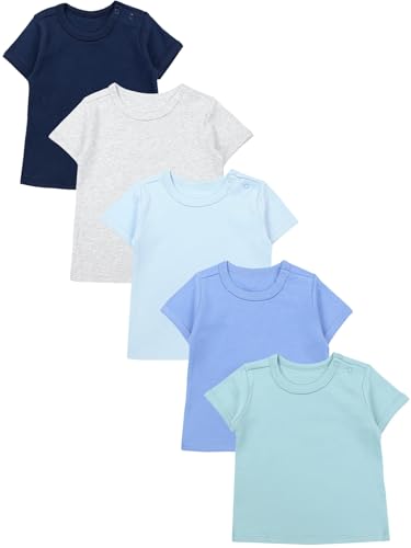 TupTam Baby Jungen Kurzarm T-Shirt mit Aufdruck Unifarben Sterne Streifen 5er Set, Farbe: Baby Junge, Größe: 92