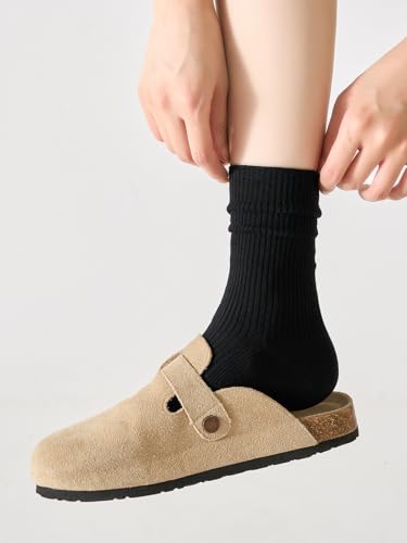 Image of 7 Pairs of Comfortable Cotton Cute Crew Solid Color Socks for Women, Long Socks Socks for Girls, Shoe Size 5-9