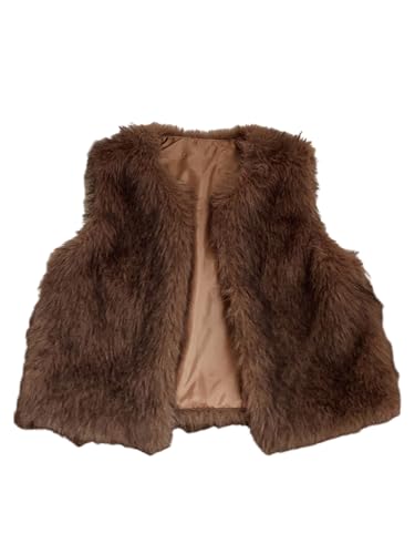 MakeMeChic Women's Faux Fur Vest Tops Fuzzy Sleeveless Fur Jacket Coat Outerwear Coffee Brown X-Small