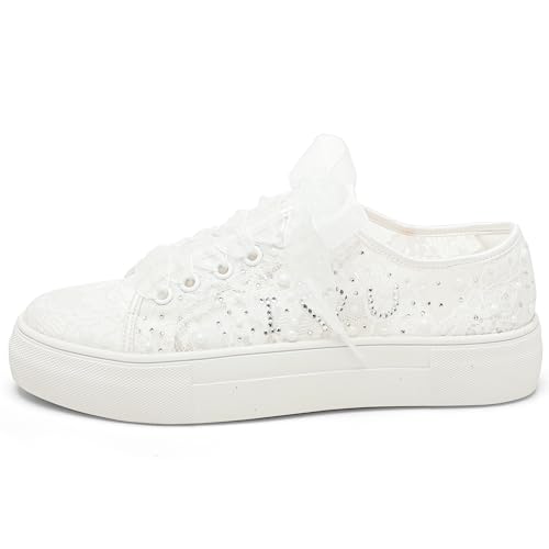 Elivandon 9996 Wedding Shoes Lace Bridal Sneakers 1.46" Platform Bride Tennis Shoes Sparkling Rhinestone Wedding Sneakers3