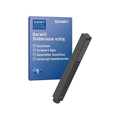 Duravit Universal Stabbrause, Duschkopf mit Strahlart Rain, Duschbrause eckig, Handbrause mit reinigungsfreundlichen Silikonnoppen, Schwarz Matt Cover