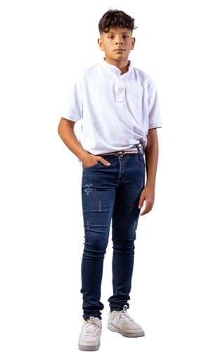 Calça Jeans Skinny Infantil Masculino Menino 8 a 16 Anos (BR, Idade, 8 Anos, JEANS ESCURO)