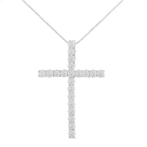 10Kt White Gold 1 cttw Diamond Cross Pendant Necklace (H-I, I1-I2)
