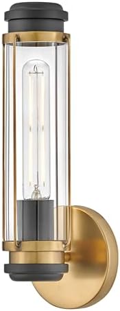 Hinkley 53180HB Masthead Single Light Bath Sconce Fixture - Modern Nautical Wall Sconce, Cylindrical Clear Glas, Mounts Up or Down - in Heritage Brass + Black