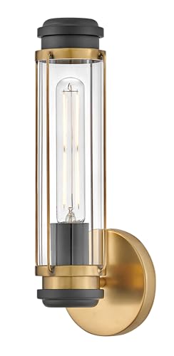 Hinkley 53180HB Masthead Single Light Bath Sconce Fixture - Modern Nautical Wall Sconce, Cylindrical Clear Glas, Mounts Up or Down - in Heritage Brass + Black