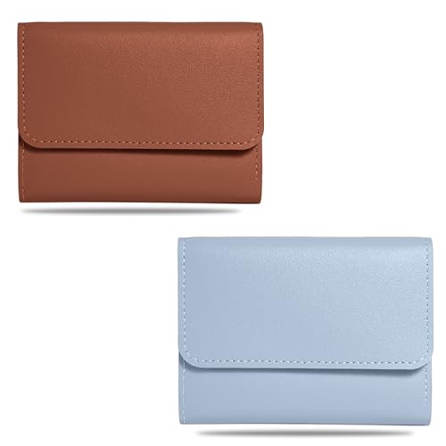 Kraptick Women s Wallet Stylish Compact Purse Clutch with Card & Coin Holder Debit Card Organizer, Travel Wallet & Money Organizer for Women with 7 Card Slots (Brown & Light Blue) (Combo of 2)