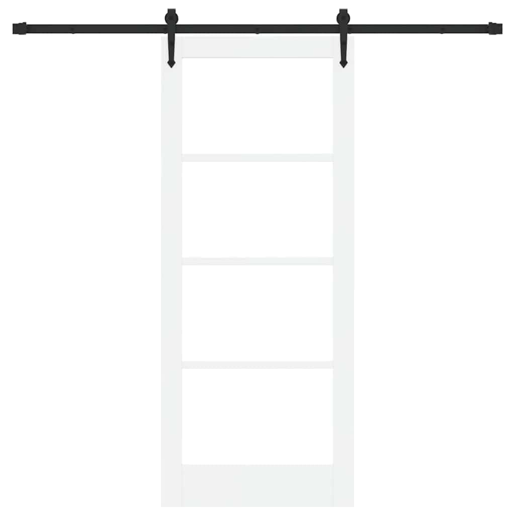 Mangloder - Porta scorrevole Orkdal bianca, 83 x 202 cm, in legno massello di pino e vetro, con guida scorrevole e ruote, per interni, corridoio moderno, ingresso, funzionalità