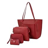 Rrunsv Kleid Mit Taschen Damen Herbst 4-teilige Frauen Handtaschen-Set Shopper Geldbeutel Schulterhalter Handtasche Tote Taschentasche Hologramm Taschen Uhr