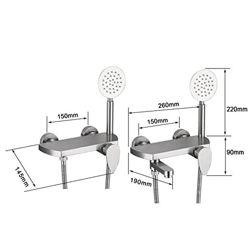 Ensemble de robinet de douche mural avec mitigeur bain-douche et pommeau inox brossé - 3