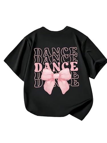 Girls Bow Short Sleeve Graphic Tees Kids Casual T Shirts Cute Crew Neck Tops - Main Image