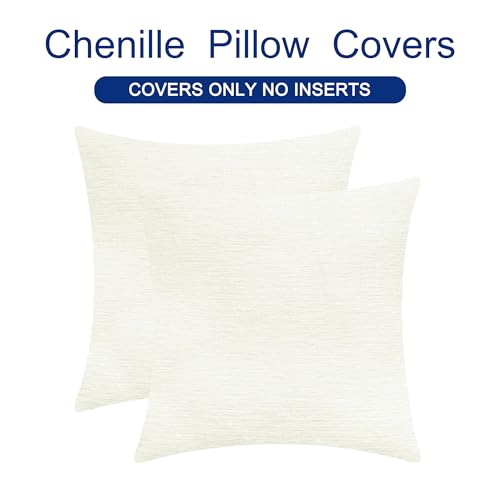 Image of CaliTime Throw Pillow Covers Decorative 26 X 26 Inches Pack of 2 Cozy Chenille Cushion Cases for Couch Sofa Bed Living Room Home Cream