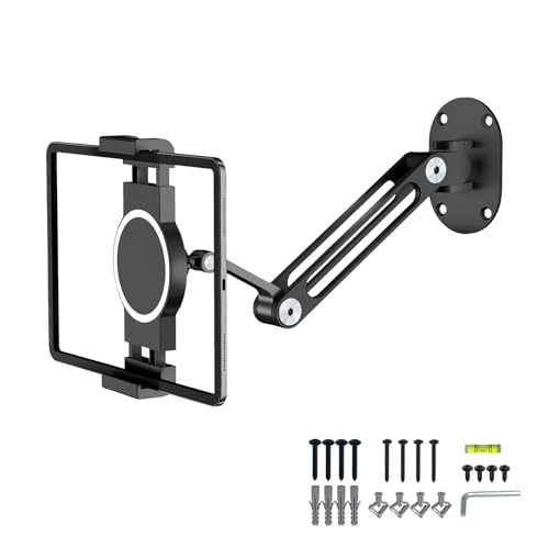 Vanconwey Tablet Wall Mount Swivel & Tilt Aluminium iPad Wall Mount 360Rotation Base Adjustable and Foldable for 4.7-13 Inch Phones and Tablets VC-Z1218(1 Packs Black)