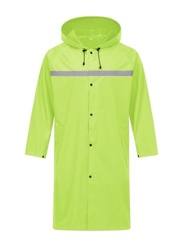 Image of Mens Long Safety Rain Coats with Air Vents Reflective Stripes Waterproof Packable Rain Jacket with Hood Lightweight