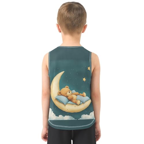 Bear Moon Teal Boys Tank Tops Toddler Tank Top Shirts Undershirts Quik Dry for Kids,3T3