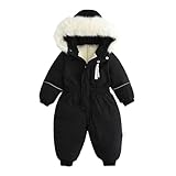 スキーウェア キッズ つなぎ ジャンプスーツ 雪遊び ベビー おしゃれ スノボウェア プレゼント 保温性 コート あったか スノーコンビ 人気 記念撮影 お出かけ ガールズ (ブラック，100)