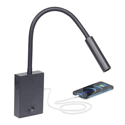 JOYINLED Lampe à lampe de lecture LED lampe murale, lampe murale avec connexion de chargement USB 2.1A, col de cygne flexible à 360 °, 3W LED LECTER MUR POUR LA LECTURE 3000K Cover