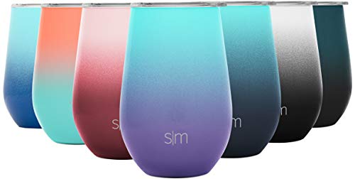 Simple Modern Spirit 355mL Wine Travel Mug Glass with Lid - Vacuum Insulated Stemless Flask 18/8 Stainless Steel Wine Cup Ombre: Tropical Seas