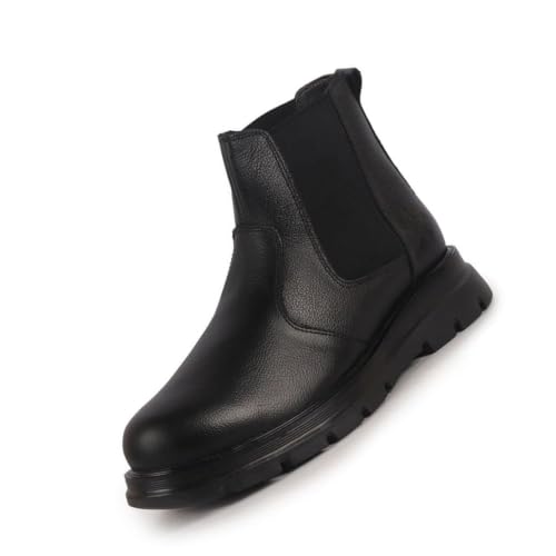 Image of FAUSTO Men Genuine Leather Slip On Boots | Chelsea Work Boots | Lightweight Memory Cushion Shoes | Formal Boots